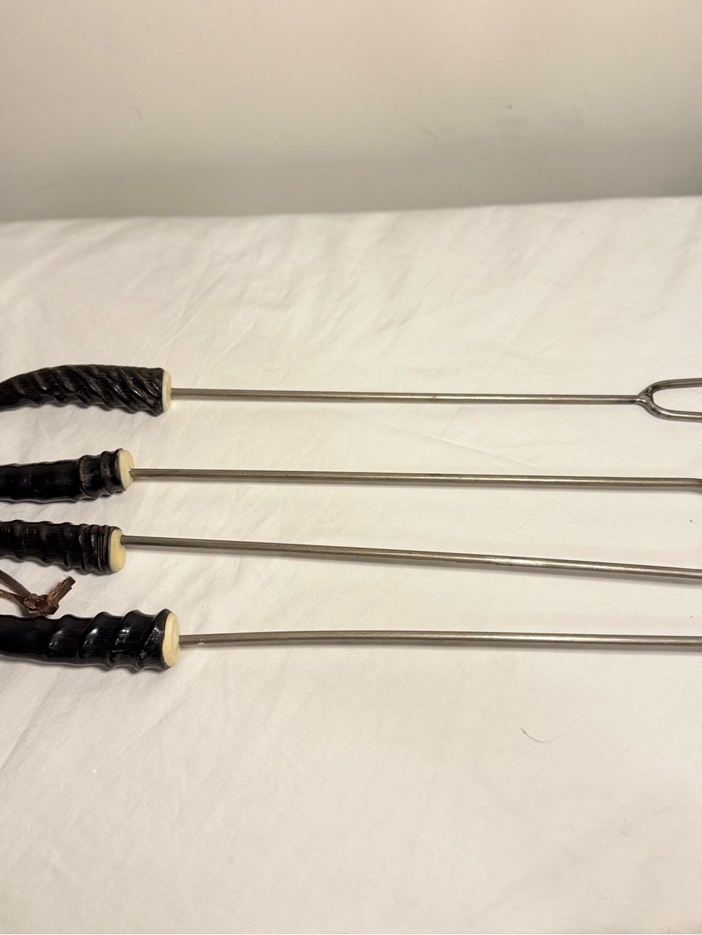Vintage Barbecue Set With Horn Handles, Forks And Tongs Metal  Set Of Three
